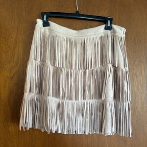 Main Strip Dusty Pink Fringe Mini Skirt
